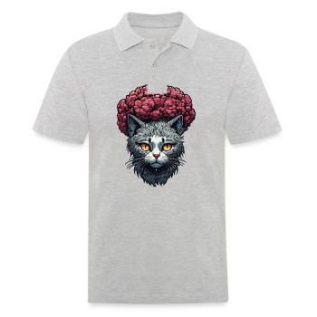 Cool Cat / Funny / Animal / Pet / Crazy - Men's Polo Shirt - heather grey - Front - Kai (181cm)