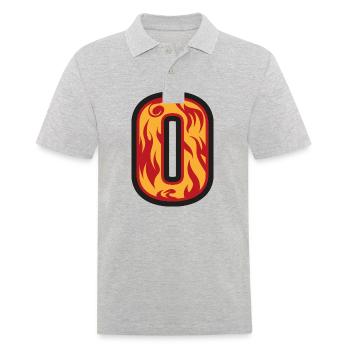 Buchstabe O mit Flammen - Buchstabe mit Feuer 🔥 - Männer Poloshirt - Grau meliert - Vorne - Kai (181cm)