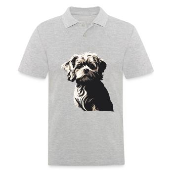Lhasa Apso Hund Porträtbild - Männer Poloshirt - Grau meliert - Vorne - Kai (181cm)