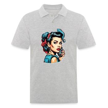 Rockabilly / Pin-up Girl / Girl Power / Années 50 - Polo Homme - gris chiné - Devant - Kai (181cm)