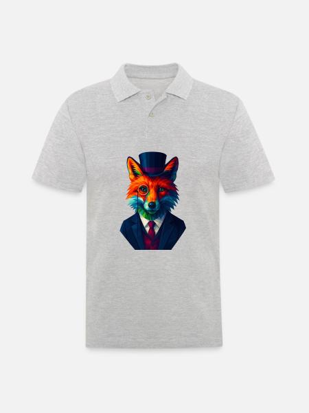 WPAP Stil Tiere - Fuchs eleganter Anzug Monokel - Männer Poloshirt - Grau meliert