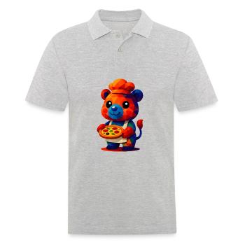 WPAP Polygon Kawaii Stil Tiere Baby Bär Pizzakoch - Männer Poloshirt - Grau meliert - Vorne - Kai (181cm)