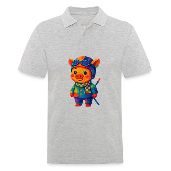 Polygon Kawaii Stil Tiere Baby Rennfahrer-Schwein - Männer Poloshirt - Grau meliert - Vorne - Kai (181cm)