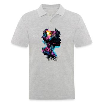 Silhouette / Wald / Porträt / Bäume / Person - Männer Poloshirt - Grau meliert - Vorne - Kai (181cm)