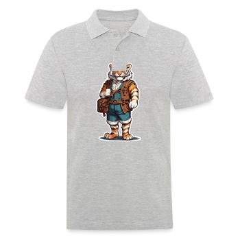 Lederhose / Tier / Tracht / Tradition / Tiger - Männer Poloshirt - Grau meliert - Vorne - Kai (181cm)