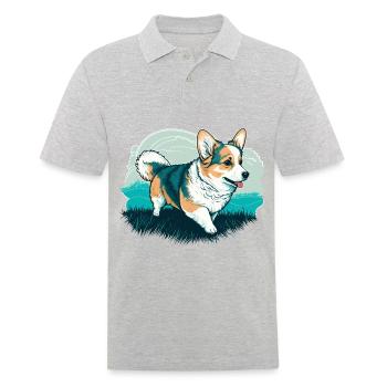 Corgi en promenade - Polo Homme - gris chiné - Devant - Kai (181cm)