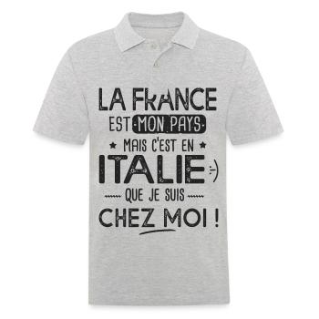 Italie c est chez moi Humour franco italien - Polo Homme - gris chiné - Devant - Kai (181cm)