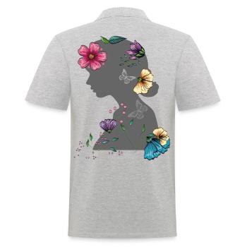 Mädchen mit Blumen im Haar Flower Power - Männer Poloshirt - Grau meliert - Hinten - Kai (181cm)
