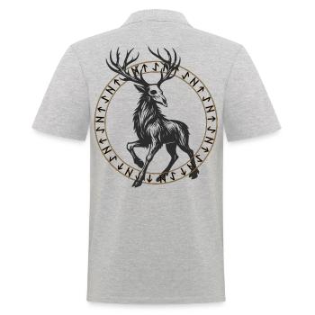 Mystischer Hirsch im goldenen nordischen Runenkrei - Männer Poloshirt - Grau meliert - Hinten - Kai (181cm)