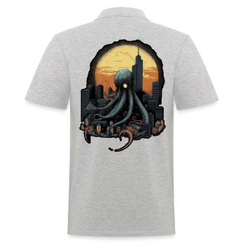 Giant Octopus Squid atacking the city on a sunset - Polo Homme - gris chiné - Dos - Kai (181cm)