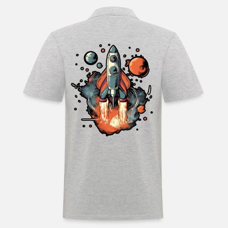 a space rocket launch through space - Polo Homme - gris chiné