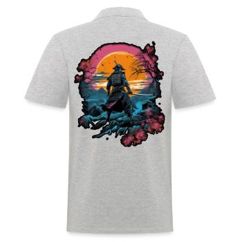 Chinese Warrior emerging from sunset, vector - Polo Homme - gris chiné - Dos - Kai (181cm)