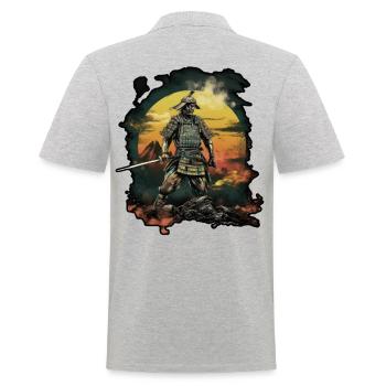 Chinese Warrior emerging from sunset, vector - Polo Homme - gris chiné - Dos - Kai (181cm)