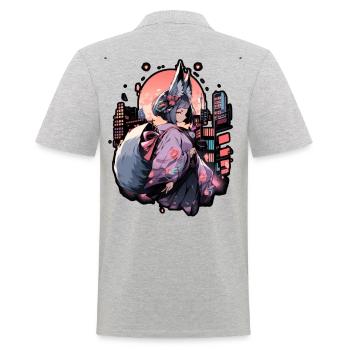 Anime girl kitsune posing, cute , fox, - Men's Polo Shirt - heather grey - Back - Kai (181cm)