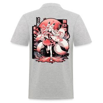 Anime girl kitsune posing, cute , fox, - Men's Polo Shirt - heather grey - Back - Kai (181cm)