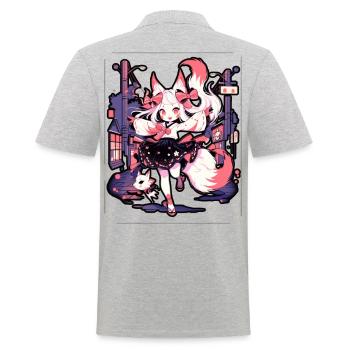 Anime girl kitsune posing, cute , fox, - Men's Polo Shirt - heather grey - Back - Kai (181cm)
