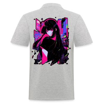 Anime girl kitsune posing, cute , fox, - Men's Polo Shirt - heather grey - Back - Kai (181cm)