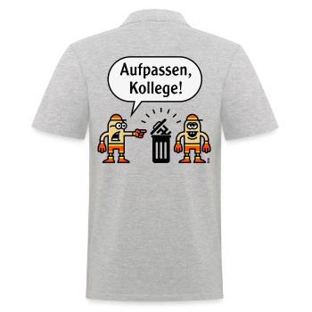 Aufpassen, Kollege! (Karikatur Gegen Rechts / PNG) - Männer Poloshirt - Grau meliert - Hinten - Kai (181cm)