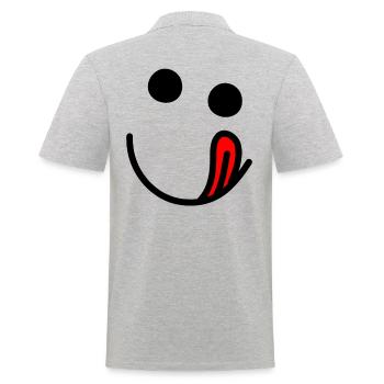 Tongue out - hungry happy face - Men's Polo Shirt - heather grey - Back - Kai (181cm)