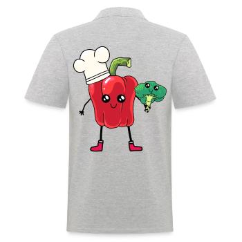 Poivrons, Légumes, Cuisinier, Chef Amateur, Brocoli - Polo Homme - gris chiné - Dos - Kai (181cm)