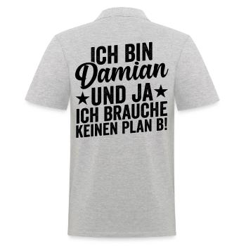 Vorname Damian - Männer Poloshirt - Grau meliert - Hinten - Kai (181cm)