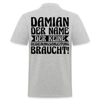 Vorname Damian - Männer Poloshirt - Grau meliert - Hinten - Kai (181cm)