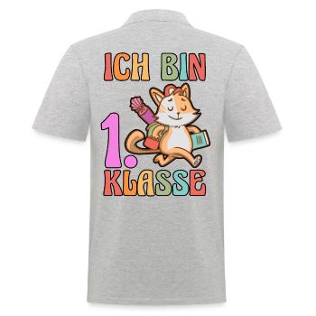 Katze Erste Klasse Schulkind Schulbeginn Einschulu - Männer Poloshirt - Grau meliert - Hinten - Kai (181cm)