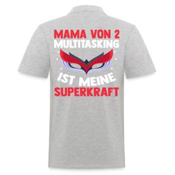 Mama Von 2 Kindern - Männer Poloshirt - Grau meliert - Hinten - Kai (181cm)