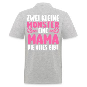 Mama Von 2 Kindern - Männer Poloshirt - Grau meliert - Hinten - Kai (181cm)