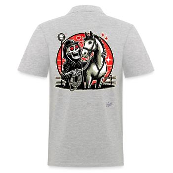 Sensenmann liebt Reiten und sein Pferd - Männer Poloshirt - Grau meliert - Hinten - Kai (181cm)