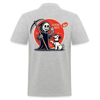 Sensenmann spielt mit Hund: Guter Junge - Männer Poloshirt - Grau meliert - Hinten - Kai (181cm)