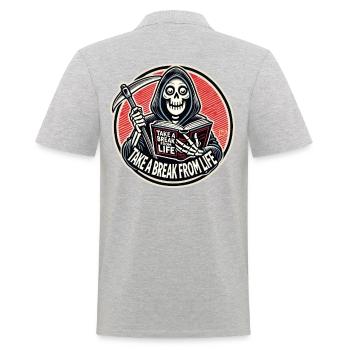Grim Reaper reads "Take a break from life" - Men's Polo Shirt - heather grey - Back - Kai (181cm)