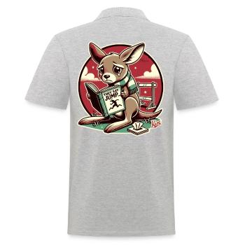 Un kangourou triste lit un livre sur la conformité - Polo Homme - gris chiné - Dos - Kai (181cm)