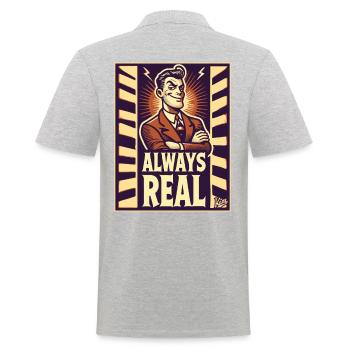 Cooler Retro-Typ – Immer echt - Männer Poloshirt - Grau meliert - Hinten - Kai (181cm)