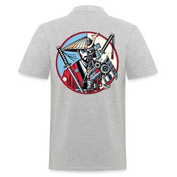 Samurai-Ronin oder Mecha-Shogun - Männer Poloshirt - Grau meliert - Hinten - Kai (181cm)