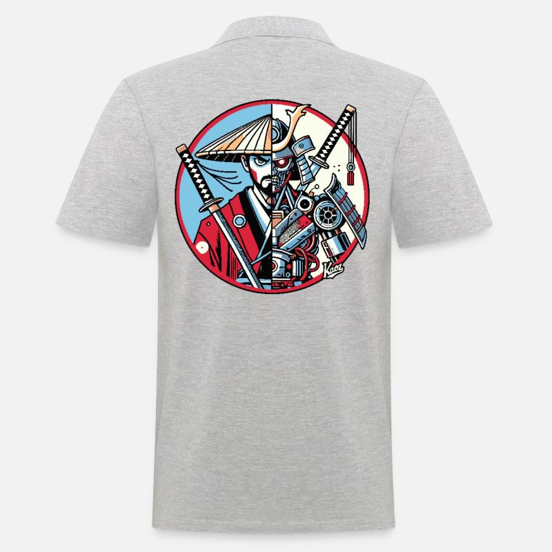 Samurai-Ronin oder Mecha-Shogun - Männer Poloshirt - Grau meliert