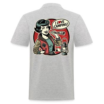 Retro Natur Mama – Ich liebe Camping - Männer Poloshirt - Grau meliert - Hinten - Kai (181cm)