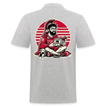 Erwachsener Sparta-Fan-Boy Leo der Nidas Cosplay - Männer Poloshirt - Grau meliert - Hinten - Kai (181cm)
