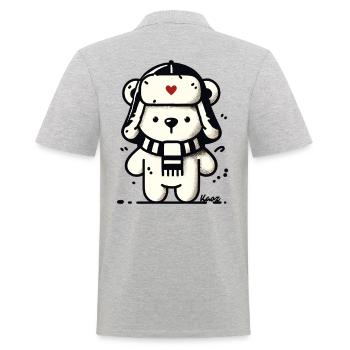 Cute funny bear with scarf and winter hat - Men's Polo Shirt - heather grey - Back - Kai (181cm)