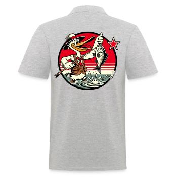 Pêcheur d’oiseaux pélican avec canne à pêche et poisson - Polo Homme - gris chiné - Dos - Kai (181cm)
