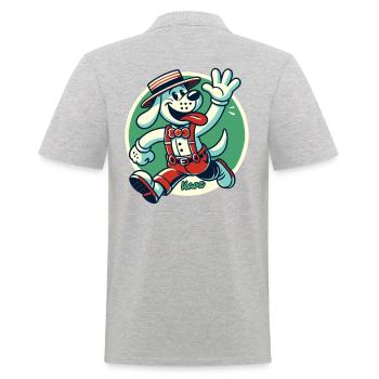Funny retro farmer dog running and greeting - Men's Polo Shirt - heather grey - Back - Kai (181cm)