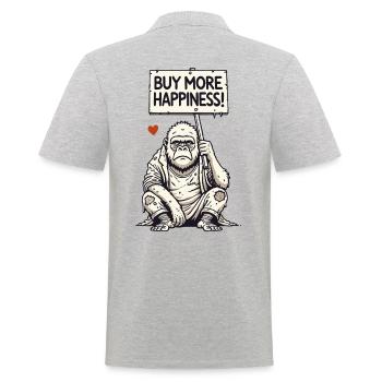 Satirischer Gorilla mit Schild: Kauft mehr Glück - Männer Poloshirt - Grau meliert - Hinten - Kai (181cm)
