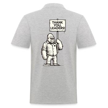 Sarkasmus Gorilla mit Schild: Danke, Ihr Anführer! - Männer Poloshirt - Grau meliert - Hinten - Kai (181cm)