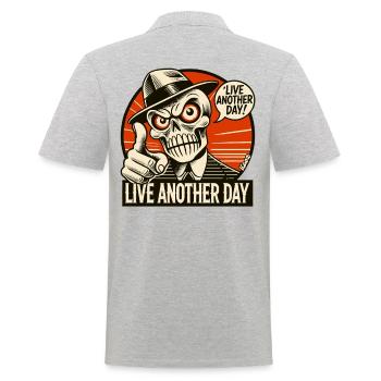 Live another day, saying by Mr. Skull - Men's Polo Shirt - heather grey - Back - Kai (181cm)