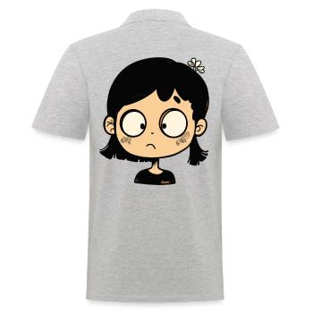Nachdenkliches Cartoon-Mädchen - Männer Poloshirt - Grau meliert - Hinten - Kai (181cm)