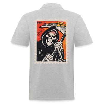 Grim Reaper Comic on Postage Stamp - Men's Polo Shirt - heather grey - Back - Kai (181cm)
