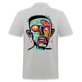 Buntes Gesicht im abstrakten Comic Stil - Männer Poloshirt - Grau meliert - Hinten - Kai (181cm)