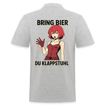 Comic Frau mit rotem Outfit und Spruch - Männer Poloshirt - Grau meliert - Hinten - Kai (181cm)