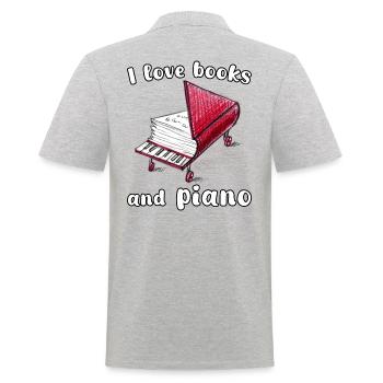 I Love Books And Piano, Authentic Freehand Art - Men's Polo Shirt - heather grey - Back - Kai (181cm)