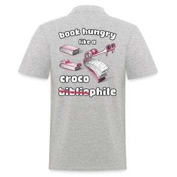 Book Hungry Like A Croco Bibliophile - Men's Polo Shirt - heather grey - Back - Kai (181cm)